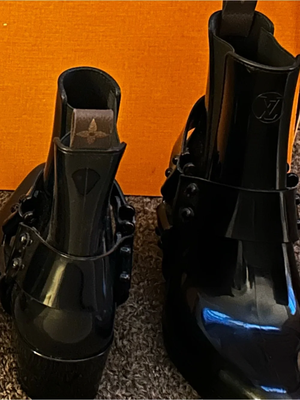 Louis Vuitton Black Patent Chelsea Harness Ankle Boots